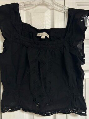 Black Eyelet Square-Neck Women's Top